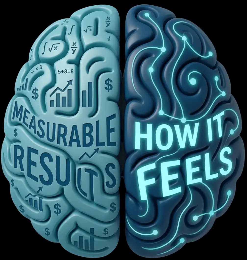 Abstract stylized brain illustration representing quantitative and qualitative customer benefits